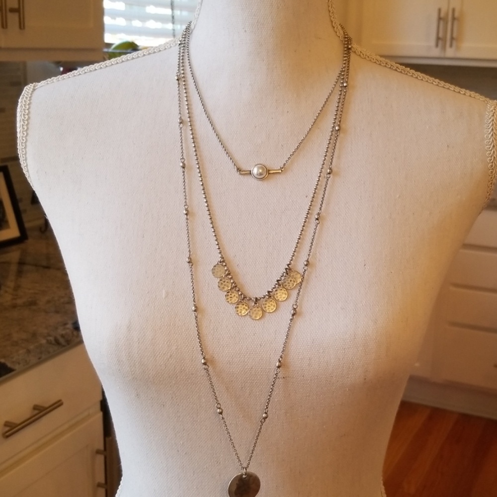 Lucky Brand 3 strand silver tone necklace